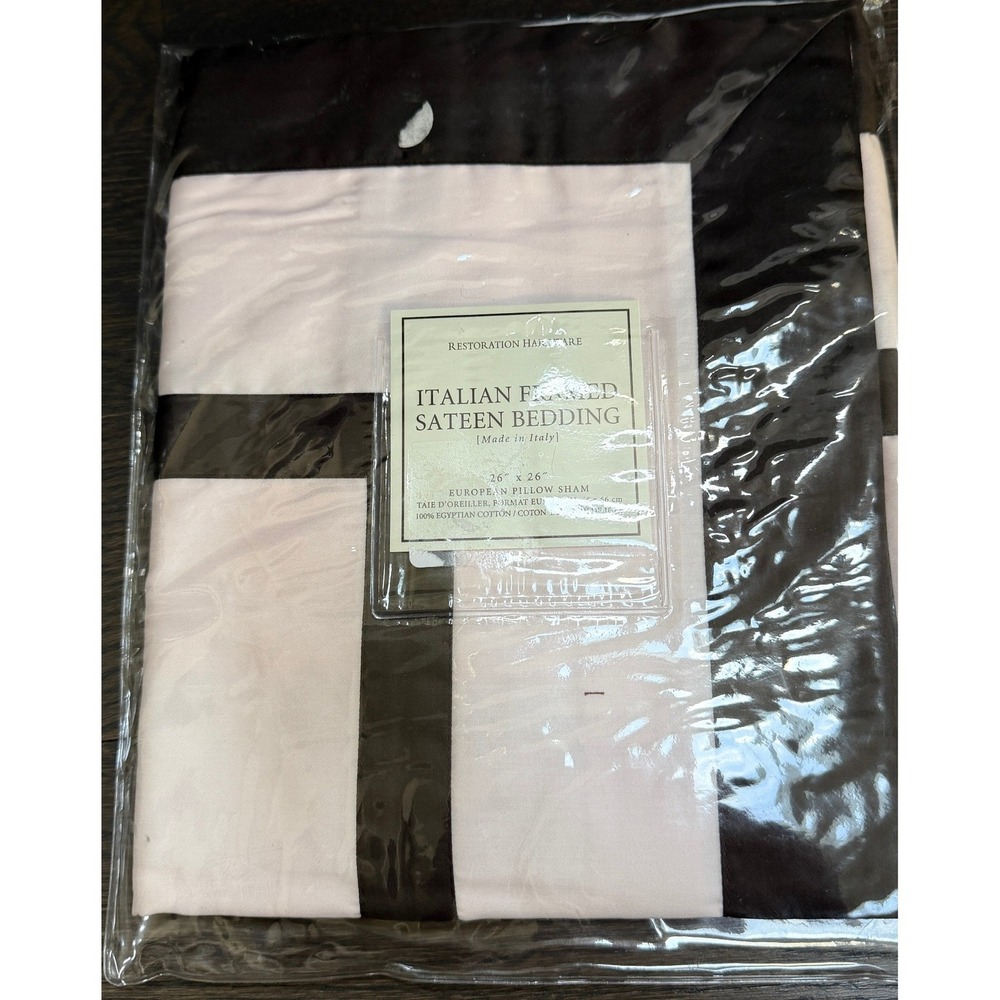 Restoration Hardware Italian Framed Sateen Euro Pillow Sham 26x26 Blush Brown